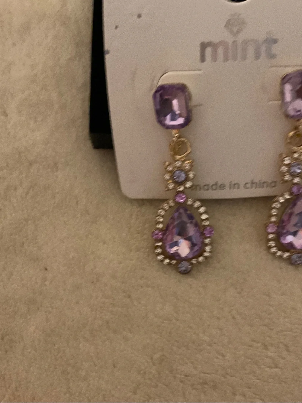 Mint Purple Crystal Teardrop Dangle Earrings